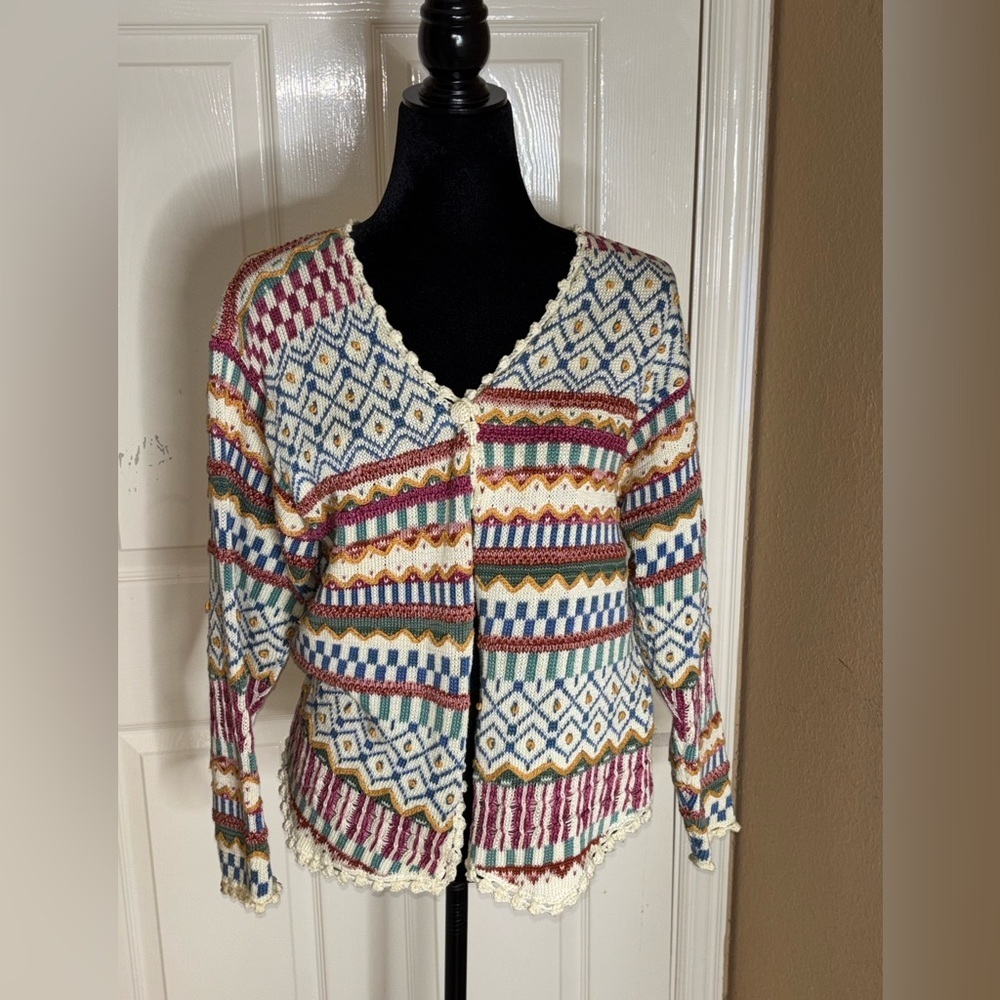 Vintage Art knit Peruvian Connection Cardigan Small pima cotton - Picture 8 of 11